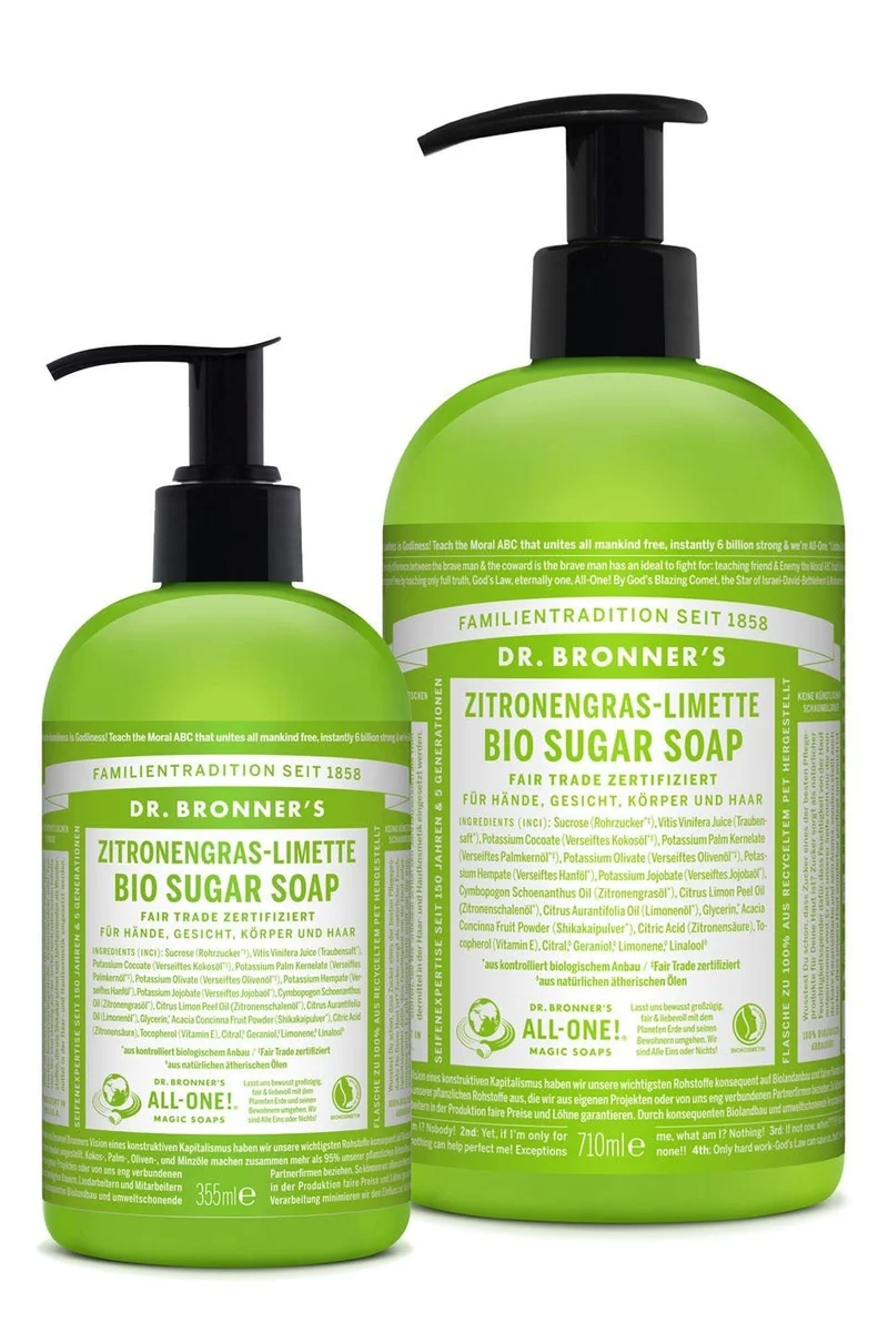 Dr. Bronner's Sugar Soap Zitronengras-Limette mit Pumpspender