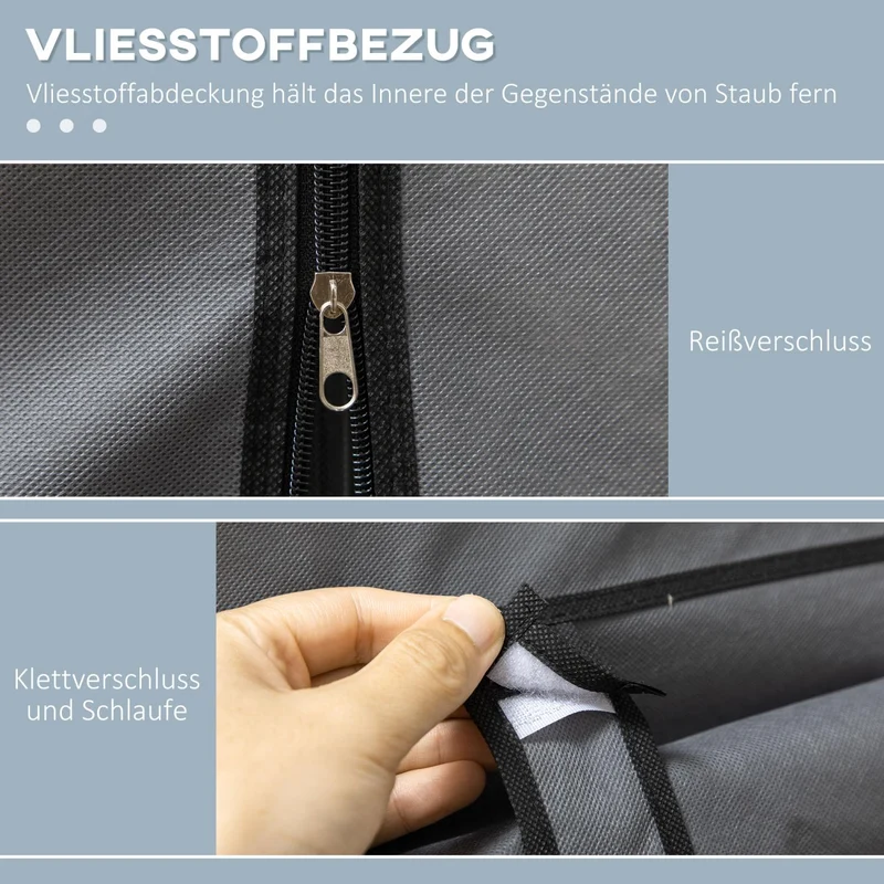 HOMCOM - Stoffkleiderschrank, Faltschrank, Faltbarer Kleiderschrank, Stoffschrank, Garderobe Faltbar, mit Reißverschluss, Vliesstoff, Dunkelgrau