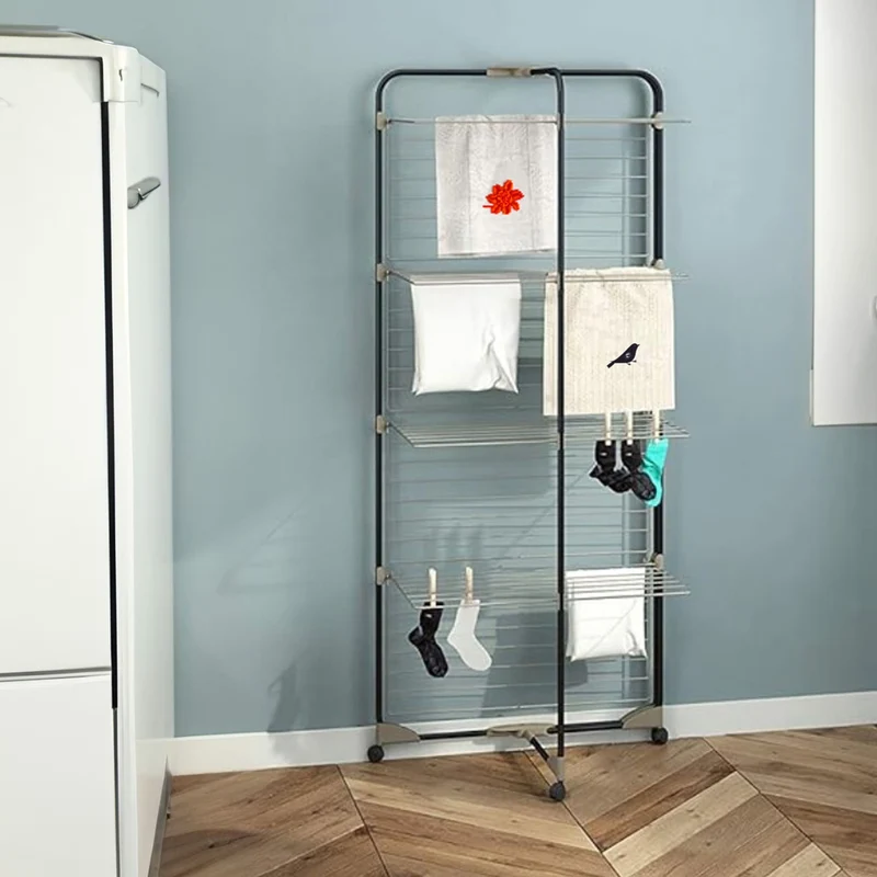 Colombo Alpina 40 – Klappbarer Turmwäscheständer auf Rollen, 40 m Trockenlänge, 68 × 68 × 160 cm, Made in Italy