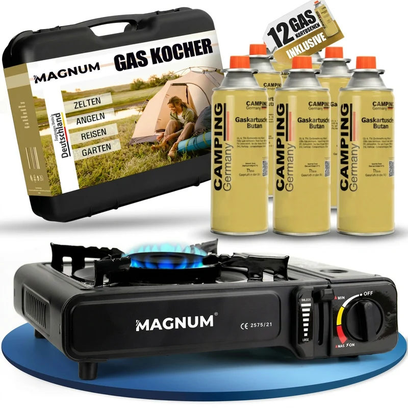 Gaskocher Set + Butangaskartuschen und Tragekoffer – Stromausfall Camping Outdoor