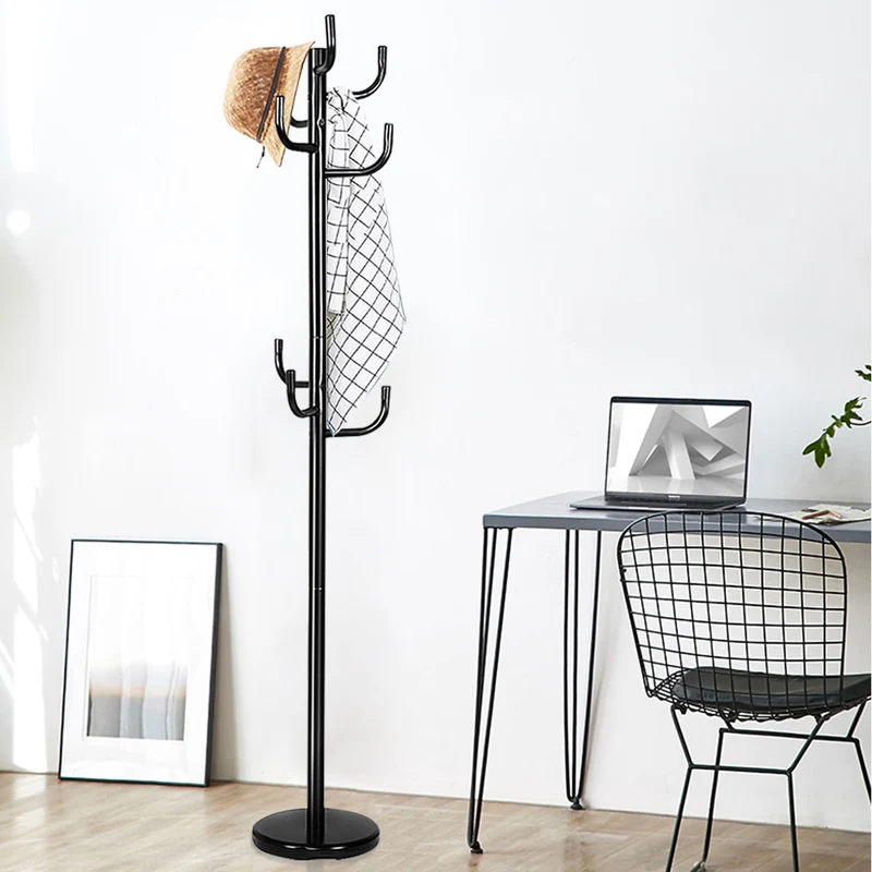 Costway - Garderobenständer, Jackenständer, Garderobenständer mit 8 Haken, Jackenständer aus Metall, 38 x 175 cm, Schwarz