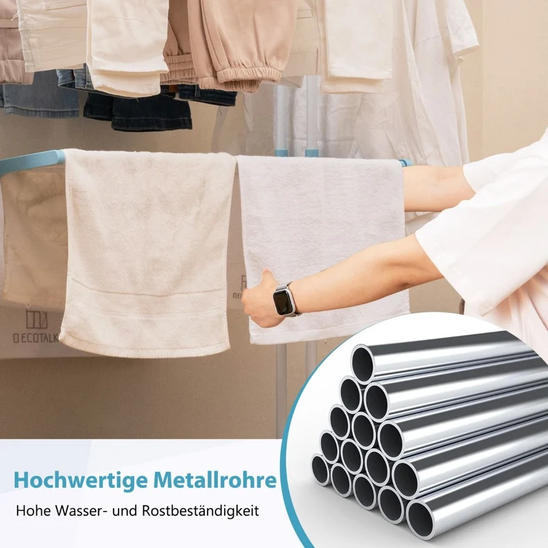Costway – Klappbarer Turmwäscheständer mit 4 Ebenen, drehbaren Seitenflügeln und Rollen, 127 × 63 × 171 cm, Blau.