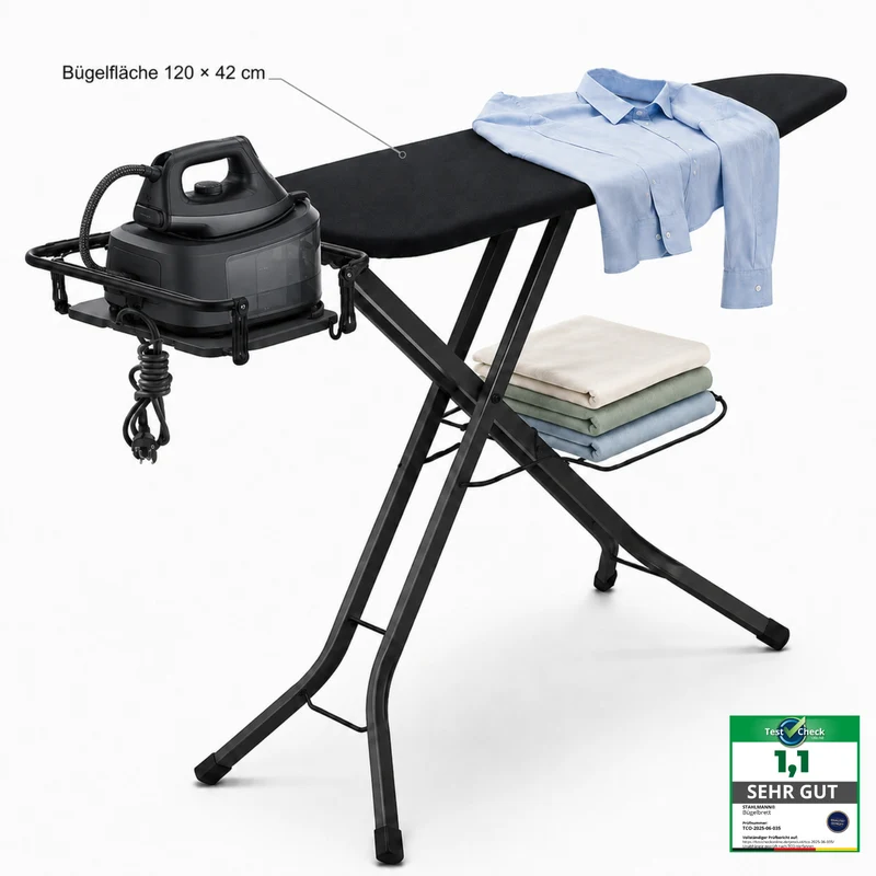 STAHLMANN® XL-Bügelbrett Perfect 120×42 cm – für Dampfbügelstation