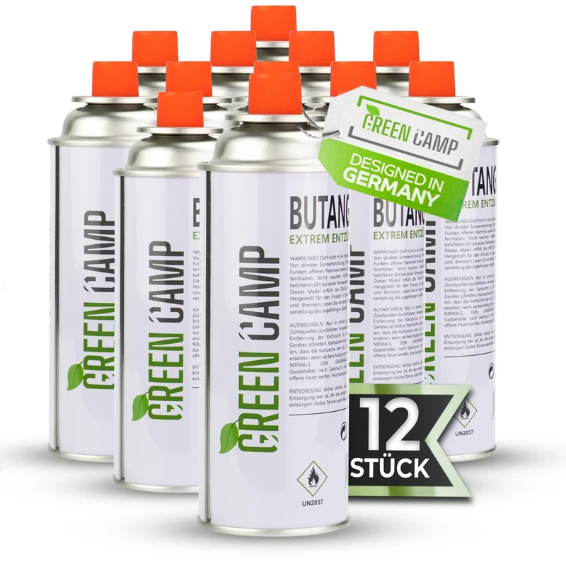 12 x Greencamp® Butangaskartuschen – 227 g – umweltbewusst, sicher & zuverlässig