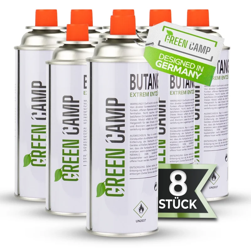 8 x Greencamp® Butangaskartuschen – 227 g – umweltbewusst, sicher & zuverlässig