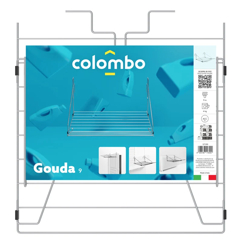Colombo GOUDA 9 – Heizkörper- und Balkonwäscheständer zum Einhängen, 9 m Trockenlänge, Made in Italy.