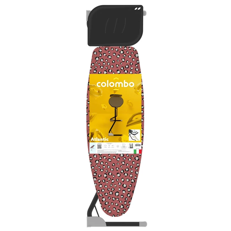 Colombo ATLANTIC – Höhenverstellbares Bügelbrett mit Kleiderbügelhalter, bis 95 cm, Bio-Baumwollbezug, Made in Italy