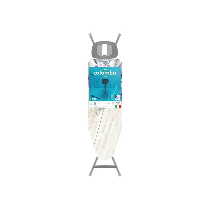 Colombo PROFI – Höhenverstellbares Bügelbrett, 120 × 40 cm, 6 Positionen bis 95 cm, Bio-Baumwollbezug, Made in Italy