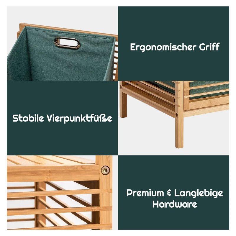 Costway – Badschrank aus Bambus mit ausklappbarem Wäschekorb und Ablage, 40,5 × 33 × 95,5 cm, Natur