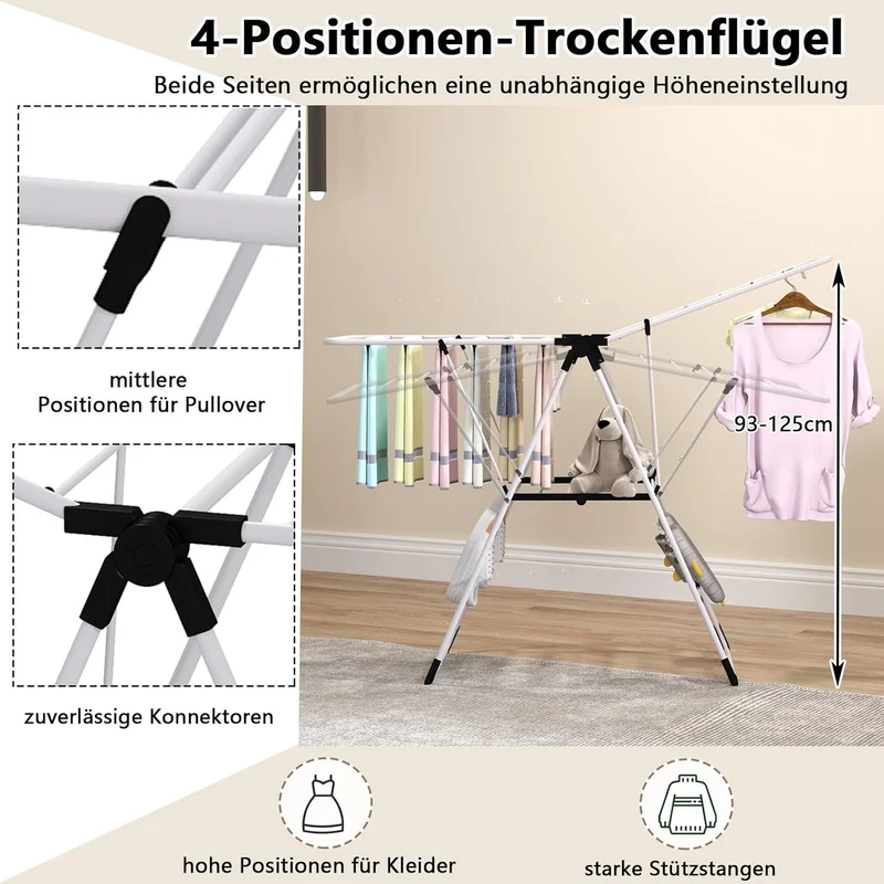 Costway - Wäscheständer, Wäschetrockner, Wäscheständer Platzsparend, Flügelwäschetrockner, Wäscheständer Klappbar, 2-Schichten-Design, Edelstahl
