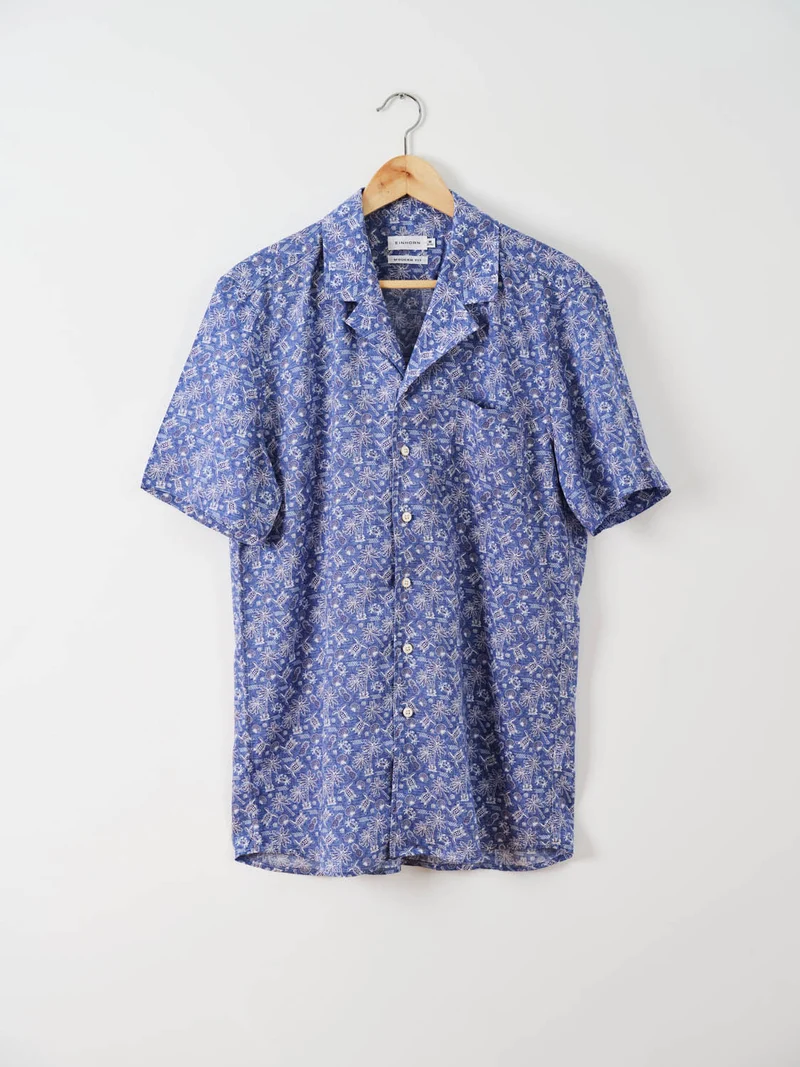 Resort Shirt Gewaschen Print Blau
