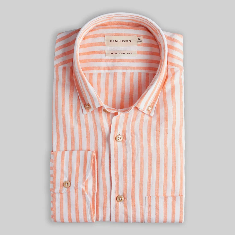 Leinenhemd Orange Modern Fit Button Down mit Brusttasche