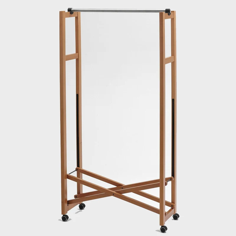 ARIT GIULIUS – Klappbarer Holz-Kleiderständer mit Ablage und Rollen, Buche und Edelstahl, Kirschbaum-Finish, Made in Italy