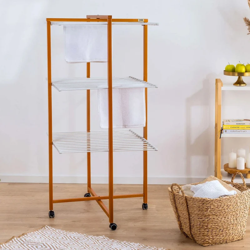 Arit Karisma – Wäscheständer-Turm, auf Rollen, 25 m Trockenlänge, platzsparend und klappbar, aus Buche, Kirschbaum, Made in Italy