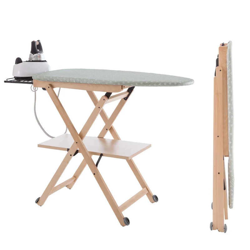ARIT STIROCOMODO - Bügeltisch, Bügelbrett Holz, Gestell aus massiver Buche, Bügelbrett Klappbar, Höhenverstellbar 84 -93 cm, auf Rollen, Made in Italy