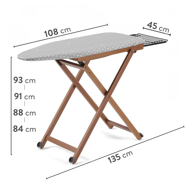 ARIT STIROLIGHT – Bügelbrett aus Holz für Dampfbügelstation, 135 × 45 × 84–93 cm, 4 Höhen, Kirschholz, Made in Italy