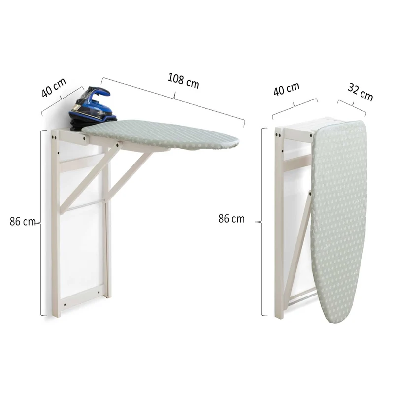 ARIT STIROJOLLY – Klappbares Wandbügelbrett aus Buchenholz, Bügelfläche 86 × 38 cm, Weiß, Made in Italy