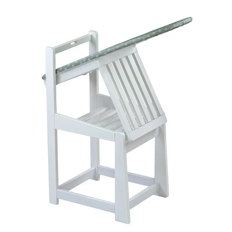 ARIT SINFONIA - Bügelbrett, Stuhl, 2-in-1, Bügeltisch, mit Arbeitsplatte 81 x 35 cm und Bügeleisenhalter, Kissen mit Rückenlehne, Holz, Weiß