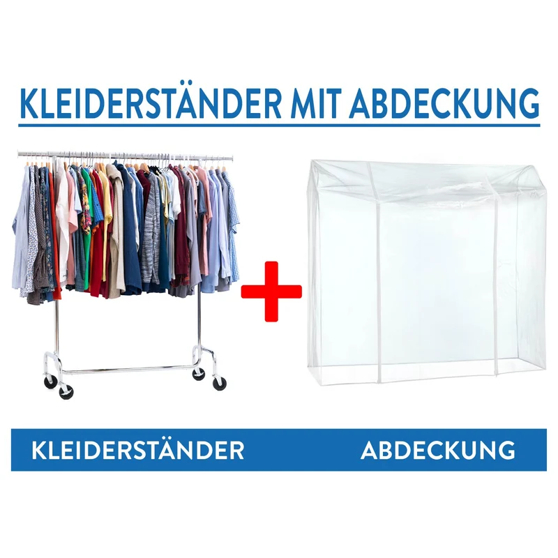 Tatkraft Didrik & Schild – Schwerlast-Kleiderständer auf Rollen, bis 130 kg, Kleiderständer mit Schutzhülle, Faltschrank Stabil, Montage in 1 Min
