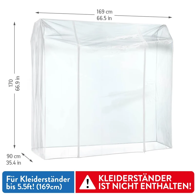 Tatkraft Safe - Kleiderständer Abdeckung, Transparent, 169×90×170 cm, Schutzhülle für Kleiderständer Doppel, 2 Reißverschlüsse, Staubschutz, UV-Schutz