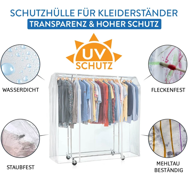 Tatkraft Safe - Kleiderständer Abdeckung, Transparent, 169×90×170 cm, Schutzhülle für Kleiderständer Doppel, 2 Reißverschlüsse, Staubschutz, UV-Schutz