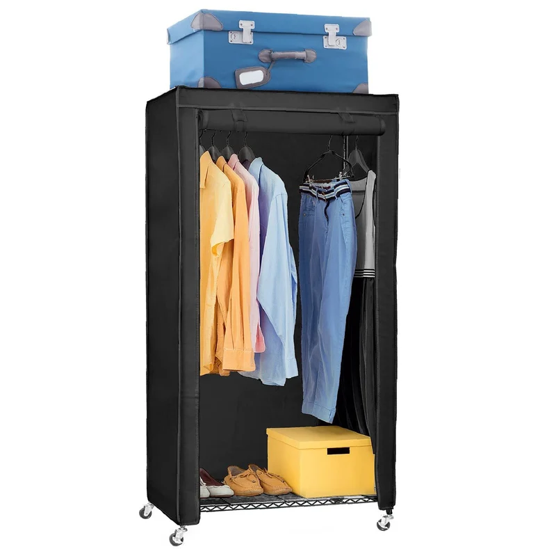 art moon Buffalo Schwerlast Faltschrank mit Rollen, bis 70 kg, Kellerschrank, 75×45×156,5 cm, 2 Ablagen, Stoffschrank Stabil, Stahl, Schwarz