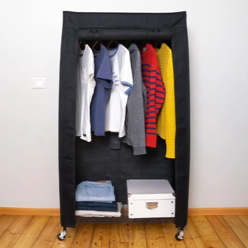 art moon Buffalo Schwerlast Faltschrank auf Rollen, bis 70kg, Kellershrank, Stoffschrank Stabil, Kleiderständer mit Ablage + Hülle, Stahl, Schwarz