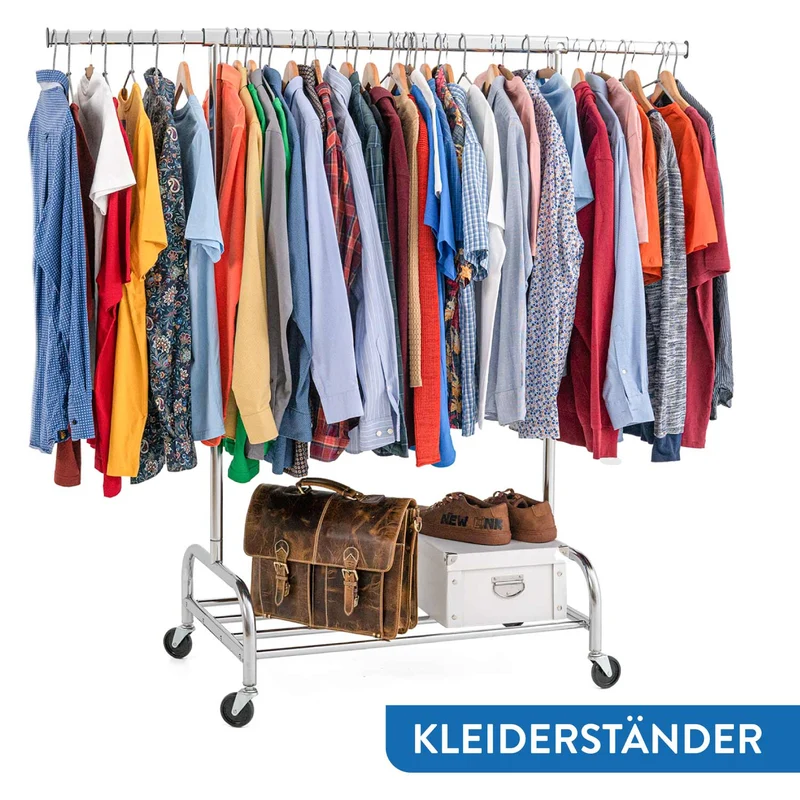 Tatkraft Tiger & Defender, Set, Schwerlast Kleiderständer auf Rollen mit Abdeckung, Faltschrank, Stoffschrank Stabil, 92-160x50x147cm, Verchromt Stahl
