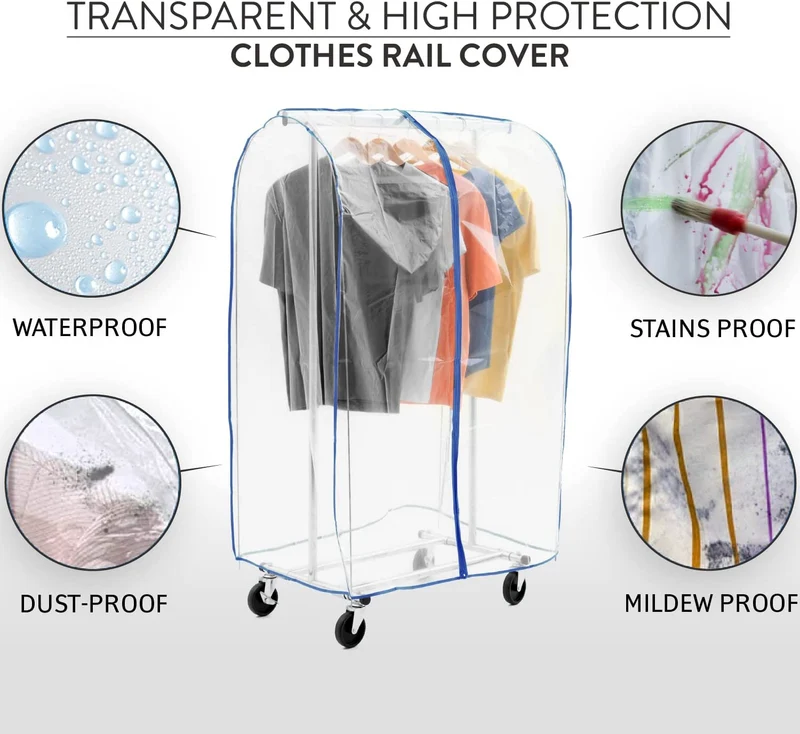 Tatkraft Screen – Staubschutz und Abdeckung für Kleiderständer, transparent, Schutz vor Feuchtigkeit und Schmutz, 96 × 60 × 150 cm