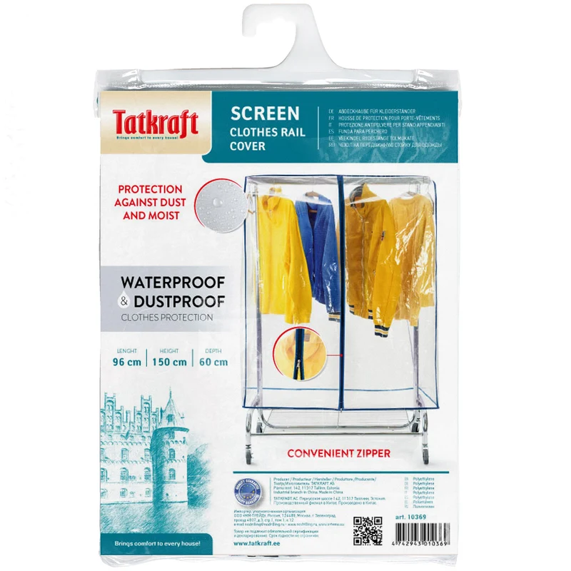 Tatkraft Screen – Staubschutz und Abdeckung für Kleiderständer, transparent, Schutz vor Feuchtigkeit und Schmutz, 96 × 60 × 150 cm
