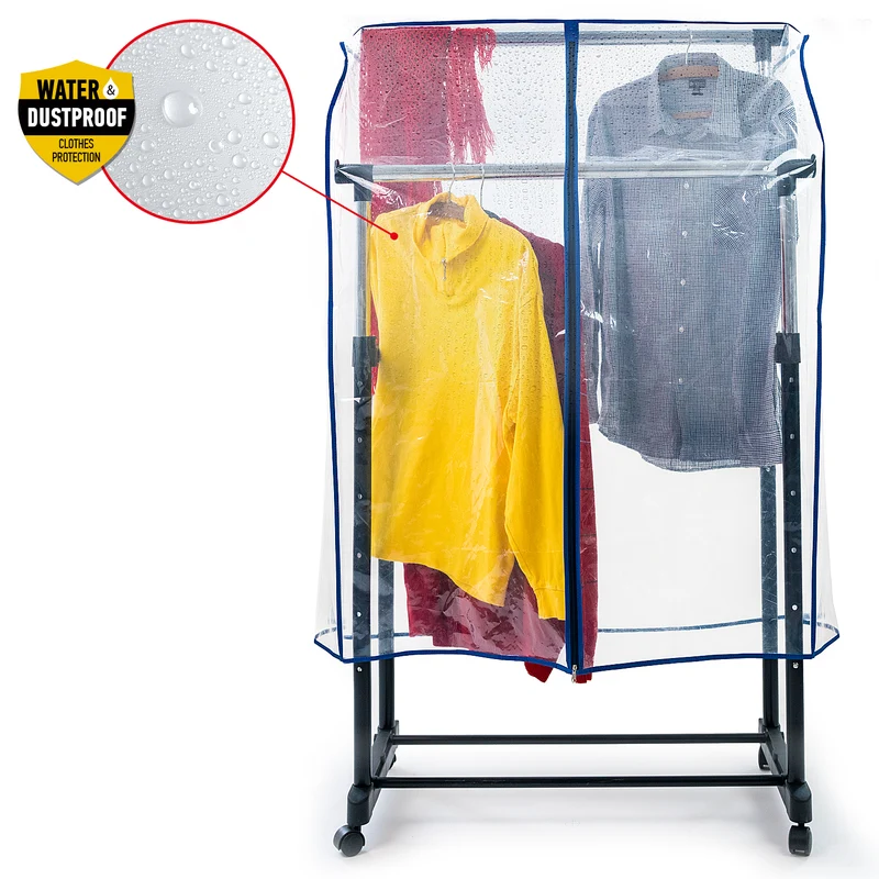 Tatkraft Screen – Staubschutz und Abdeckung für Kleiderständer, transparent, Schutz vor Feuchtigkeit und Schmutz, 96 × 60 × 150 cm
