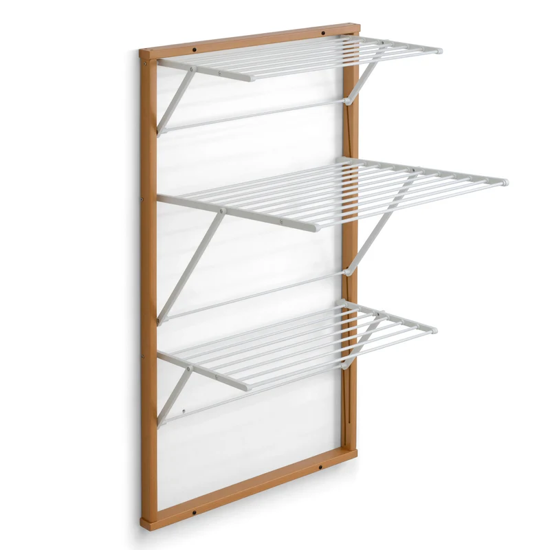 ARIT KARIM – Wand Wäscheständer, Wäscheständer Wand klappbar, Made in Italy, 15 m Trockenlänge, 119×63×68 cm, nur 6 cm tief, Aluminium und Buchenholz