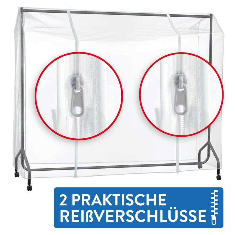 Tatkraft Big – Schutzhülle für Kleiderständer, XXL, 183×60×160 cm, Abdeckung für Kleiderstange, transparent, wasserdicht, UV-Schutz, 2 Reißverschlüsse