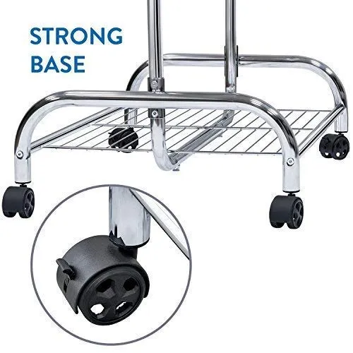 Tatkraft Bull - Schwerlast Kleiderständer, mit Schuhablage, Garderobenwagen, Verstellbar, Kleiderstange Rollbar, Chrom Stahl