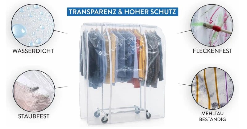 Tatkraft Darren & Anwalt – Kleiderständer auf Rollen, mit Abdeckung, Schwerlast Faltschrank, bis 100 kg, Montage 1 Min, Garderobenständer Stabil