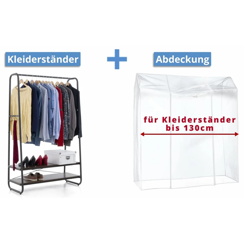 Tatkraft Anneli & Anwalt – Schwerlast-Kleiderständer mit Abdeckung, bis 170 kg, mit 2 Ablagen