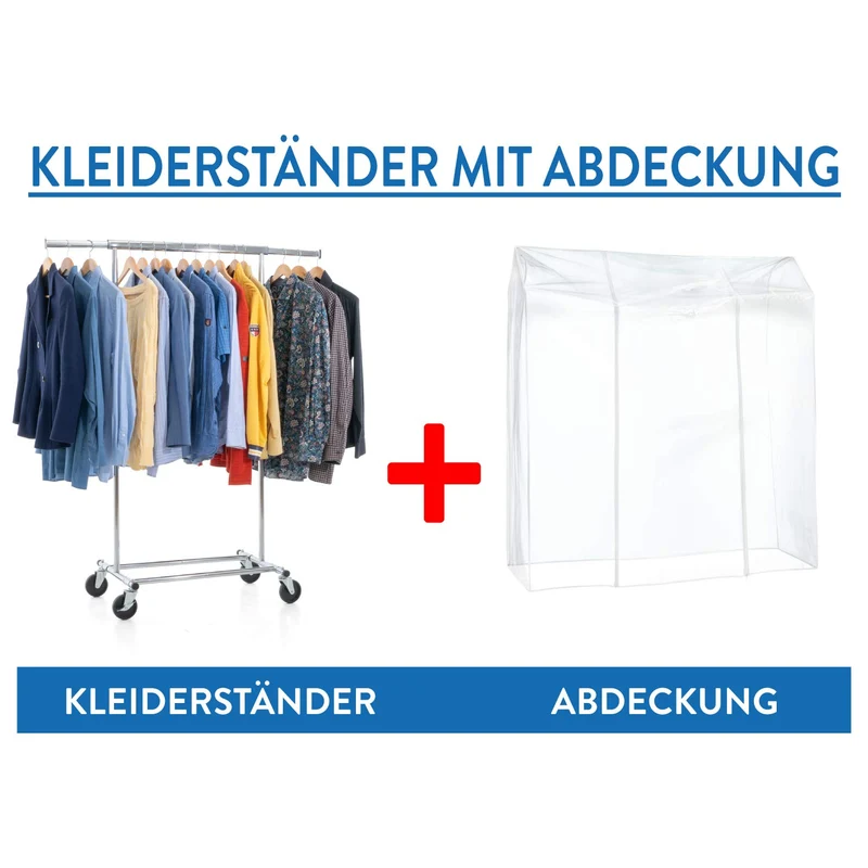 Tatkraft Darren & Protector – Schwerlast-Kleiderständer mit Schutzhülle gegen Feuchtigkeit, Spritzwasser und UV-Strahlen, bis 100 kg, auf Rollen