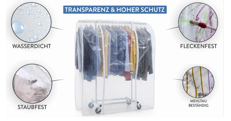 Tatkraft Darren & Protector – Schwerlast-Kleiderständer mit Schutzhülle gegen Feuchtigkeit, Spritzwasser und UV-Strahlen, bis 100 kg, auf Rollen