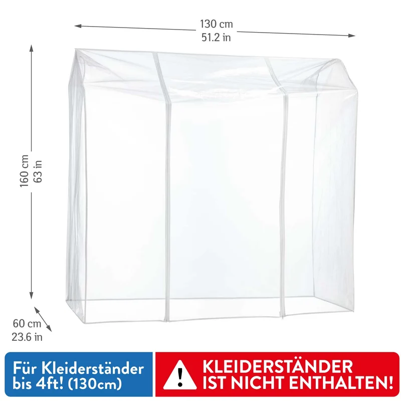 Tatkraft Anwalt – Abdeckung Kleiderständer, Schutzhülle für Kleiderständer, UV-Schutz, 130×60×160 cm, transparent, 2 Reißverschlüsse