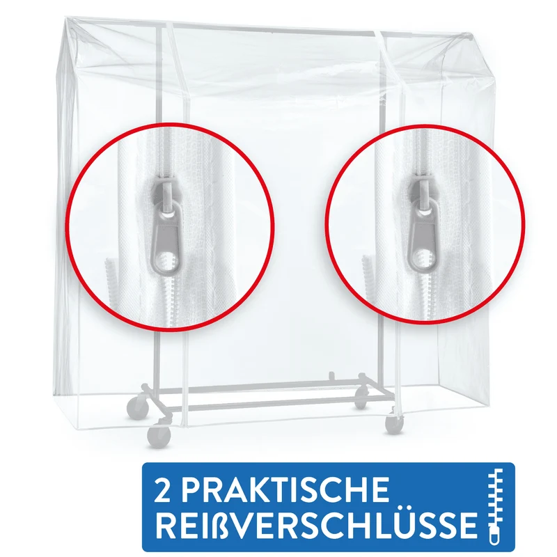 Tatkraft Anwalt – Abdeckung Kleiderständer, Schutzhülle für Kleiderständer, UV-Schutz, 130×60×160 cm, transparent, 2 Reißverschlüsse