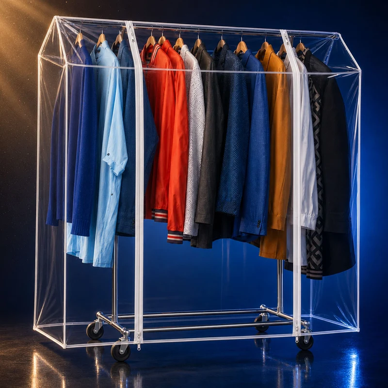 Tatkraft Anwalt – Abdeckung Kleiderständer, Schutzhülle für Kleiderständer, UV-Schutz, 130×60×160 cm, transparent, 2 Reißverschlüsse