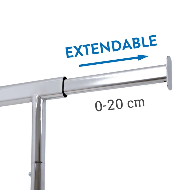 Tatkraft Danko – Kleiderständer auf Rollen, bis 100 kg, Schwerlast-Kleiderständer, Klappbar, Kleiderstange 91–132×45,5×160 cm, verchromter Stahl