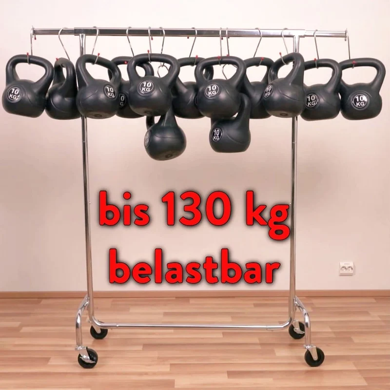 Tatkraft Didrik Schwerlast-Kleiderständer, bis 130 kg, Kleiderständer Stabil auf Rollen, 110–150×45×160cm, verchromter Stahl, Garderobenständer Profi