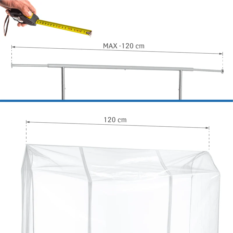 Tatkraft Protector – Schutzhülle für Kleiderständer, 120×60×160 cm, Schutz vor Feuchtigkeit, Spritzwasser, Regen und UV-Strahlen, 2 Reißverschlüsse