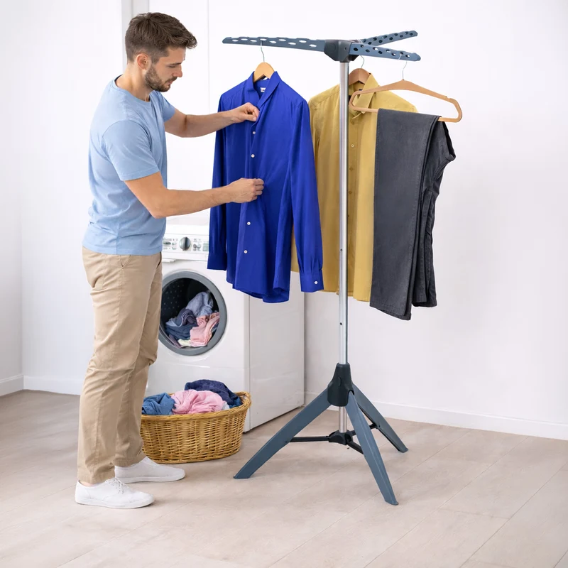 Tatkraft Pine - Bügelwäscheständer klappbar, Wäscheständer Hemden, Wäscheständer, für 42 Kleiderbügel, Kleiderständer, bis 30 kg, Stahl, ABS