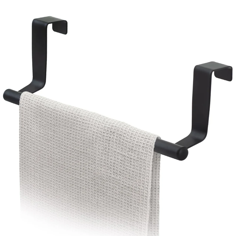 Tatkraft Horizon Black - Tür-Handtuchstange, Handtuchhalter ohne Bohren, Geschirrtuchhalter, 23x6x7.2 cm, für Bad & Küche, aus Edelstahl, Schwarz