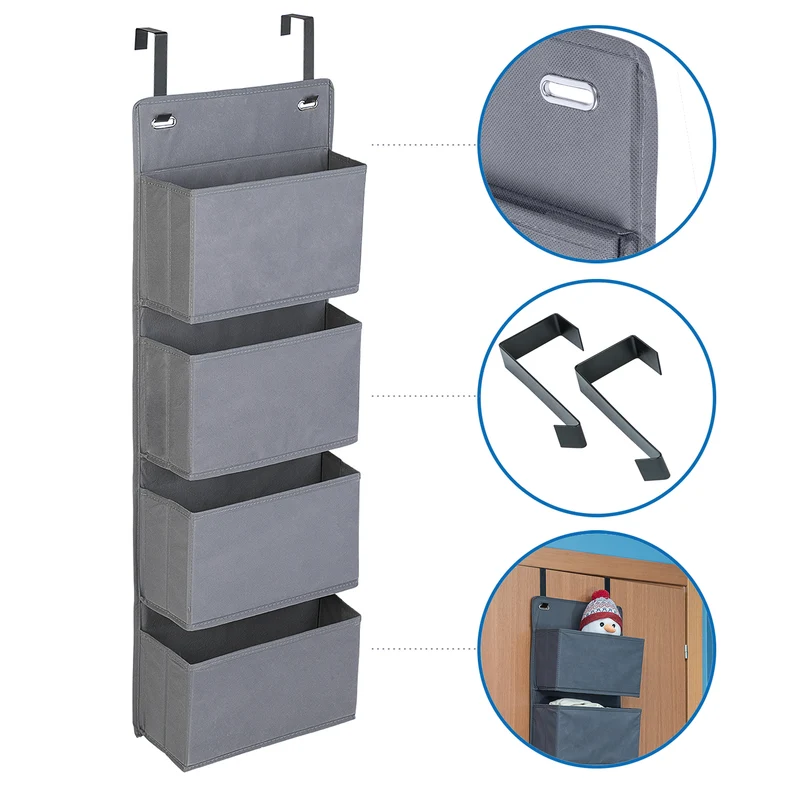 Tatkraft Cozy - Hängeaufbewahrung Bad, Schrankorganizer, 4 Taschen Für Wickelbedarf, Textil, Grau