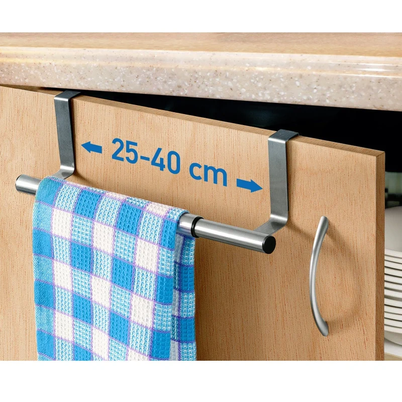 Tatkraft Spread – Tür-Handtuchhalter ohne Bohren, ausziehbar 25–40 cm, mit Kratzschutzstreifen, Edelstahl.