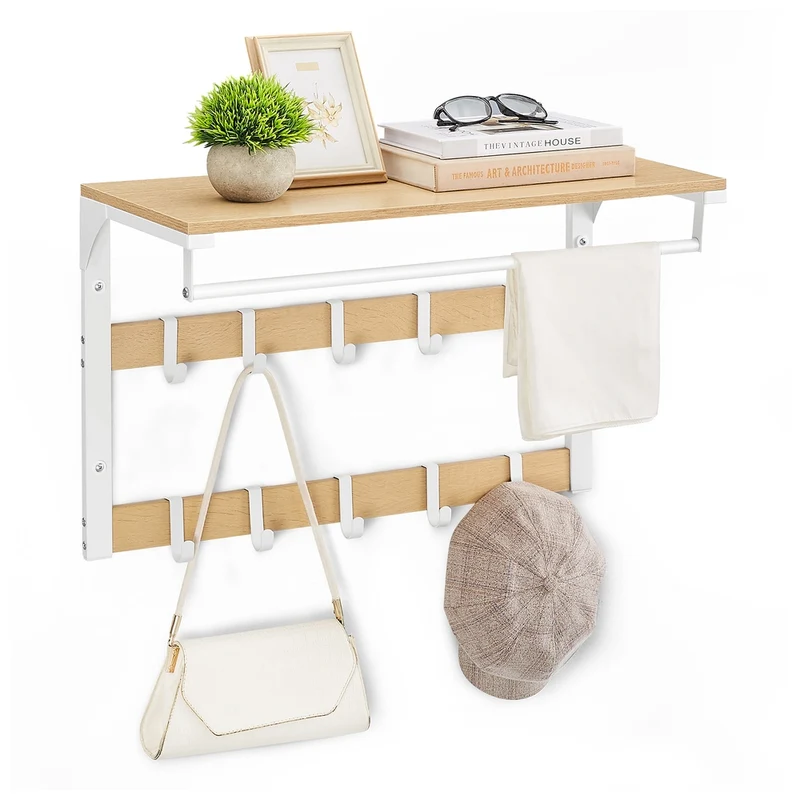 Wandgarderobe mit Ablage und 10 abnehmbaren Haken
