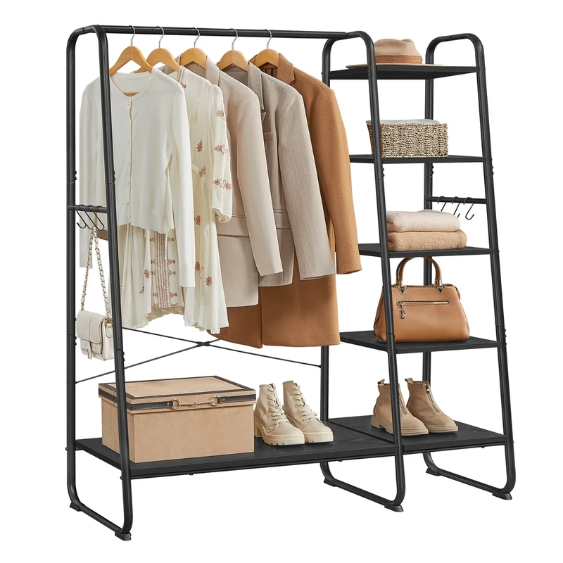 Kleiderständer 5 Ebenen offen mit Kleiderstange und Schuhablage